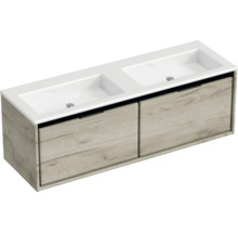 Doppelwaschtisch mit Unterschrank und zwei Schubladen im Holzdesign für das Badezimmer