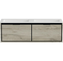 Waschtischunterschrank mit zwei Becken und zwei Schubladen im Holzdesign