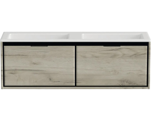 Doppelwaschbecken mit Unterschrank Sanox LOFT BxHxT 140.5x47x45.5 cm Frontfarbe craft oak 84752360 Doppelwaschbecken mit Unterschrank Sanox LOFT BxHxT 140.5x47x45.5 cm Frontfarbe craft oak 84752360