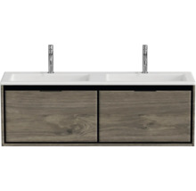 Waschtischunterschrank mit zwei Waschbecken und Holzoptik