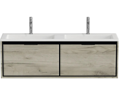 Doppelwaschbecken mit Unterschrank Sanox LOFT BxHxT 140.5x47x45.5 cm Frontfarbe craft oak 84752460 Doppelwaschbecken mit Unterschrank Sanox LOFT BxHxT 140.5x47x45.5 cm Frontfarbe craft oak 84752460