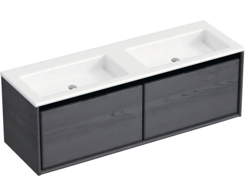 Doppelwaschbecken mit Unterschrank Sanox LOFT BxHxT 140.5x47x45.5 cm Frontfarbe black oak 84752549 Doppelwaschbecken mit Unterschrank Sanox LOFT BxHxT 140.5x47x45.5 cm Frontfarbe black oak 84752549