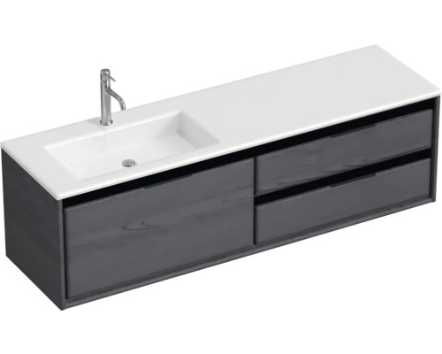 Badmöbel-Set Sanox Loft BxHxT 160,5 x 47 x 45,5 cm Frontfarbe black oak 2-teilig mit Waschtisch Mineralguss Becken links Badmöbel-Set Sanox Loft BxHxT 160,5 x 47 x 45,5 cm Frontfarbe black oak 2-teilig mit Waschtisch Mineralguss Becken links