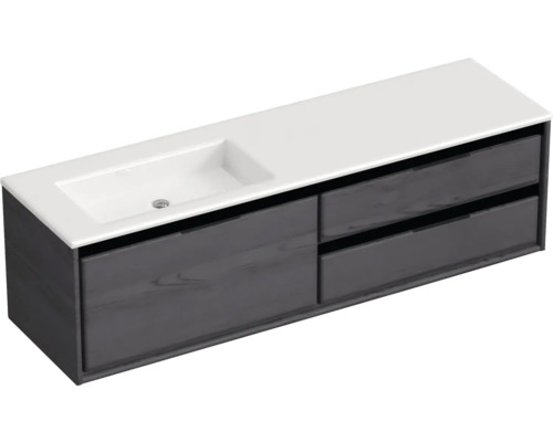 Badmöbel-Set Sanox Loft BxHxT 160,5 x 47 x 45,5 cm Frontfarbe black oak 2-teilig mit Waschtisch Mineralguss Becken links ohne Hahnloch Waschtischunterschrank mit zwei Schubladen und Waschbecken