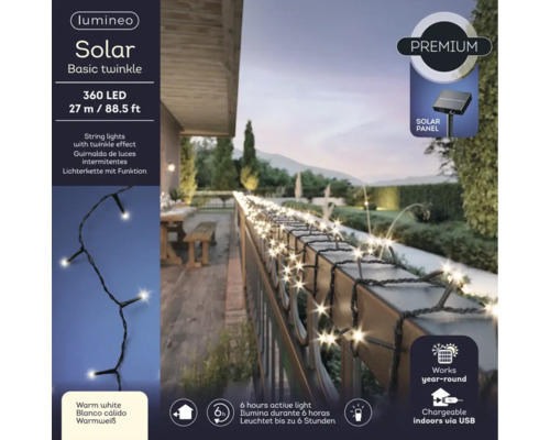 Lichterkette Solar mit 360 LEDs und 27 Metern Länge auf einer Terrasse