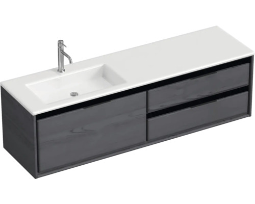Badmöbel-Set Sanox Loft BxHxT 160,5 x 47 x 45,5 cm Frontfarbe black oak 2-teilig mit Waschtisch Mineralguss Becken links weiß matt Waschtischunterschrank mit zwei Schubladen, Waschbecken und Armatur