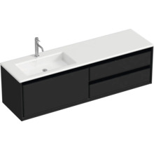 Badmöbel-Set Sanox Loft BxHxT 160,5 x 47 x 45,5 cm Frontfarbe schwarz matt 2-teilig mit Waschtisch Mineralguss Becken links weiß matt