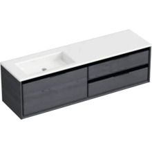 Badmöbel-Set Sanox Loft BxHxT 160,5 x 47 x 45,5 cm Frontfarbe black oak 2-teilig mit Waschtisch Mineralguss Becken links weiß matt ohne Hahnloch