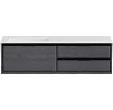 Badmöbel-Set Sanox Loft BxHxT 160,5 x 47 x 45,5 cm Frontfarbe black oak 2-teilig mit Waschtisch Mineralguss Becken links weiß matt ohne Hahnloch