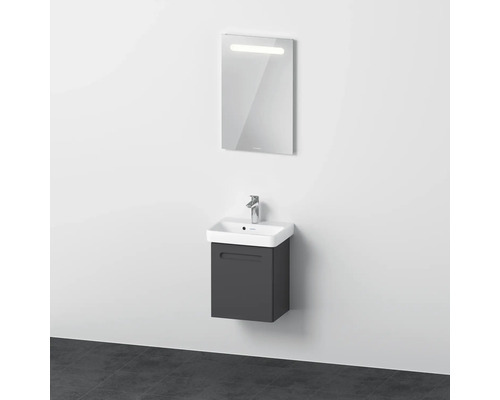 Badmöbel-Set DURAVIT No.1 BxHxT 45 x 200 x 35 cm Frontfarbe graphit mit Waschtisch weiß und Waschtischunterschrank Türanschlag links Spiegel mit LED-Beleuchtung N10150L49490000 Badezimmer mit Waschbecken, Unterschrank und Spiegel mit Beleuchtung