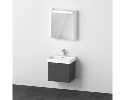 Badmöbel-Set DURAVIT No.1 BxHxT 60 x 200 x 45 cm Frontfarbe graphit mit Waschtisch weiß und Waschtischunterschrank Spiegelschrank links mit LED-Beleuchtung N10155L49490000 Badezimmer mit Waschtischunterschrank, Aufsatzwaschbecken und Spiegelschrank mit Beleuchtung