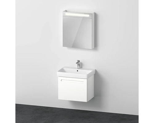 Badmöbel-Set DURAVIT No.1 BxHxT 65 x 200 x 45 cm Frontfarbe weiß mit Waschtisch weiß und Waschtischunterschrank Spiegelschrank links mit LED-Beleuchtung N10157L18180000 Badezimmer mit Waschbeckenunterschrank, Waschbecken und Spiegelschrank mit Beleuchtung