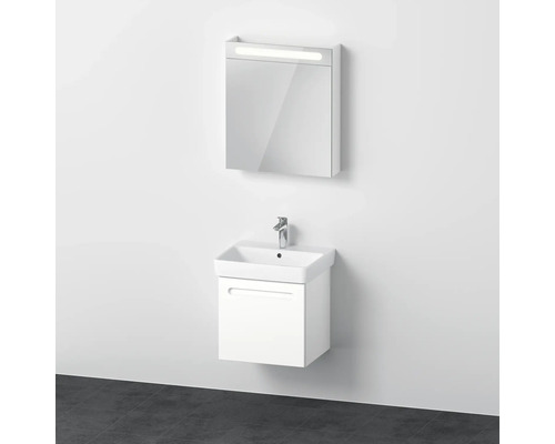 Badmöbel-Set DURAVIT No.1 BxHxT 60 x 200 x 45 cm Frontfarbe weiß mit Waschtisch weiß und Waschtischunterschrank mit Innenschubkasten Spiegelschrank rechts mit LED-Beleuchtung N10163R18180000 Badezimmer mit Waschbecken, Unterschrank und Spiegelschrank mit Beleuchtung