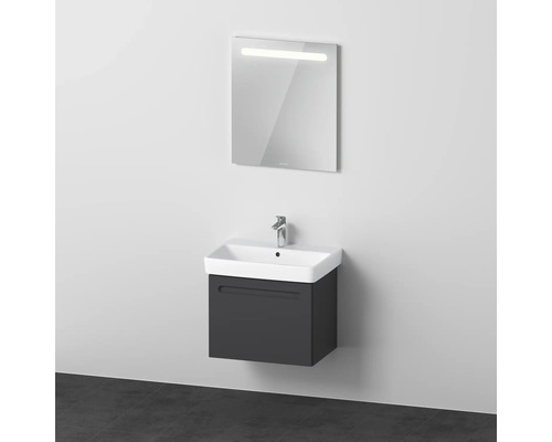 Badmöbel-Set DURAVIT No.1 BxHxT 65 x 200 x 45 cm Frontfarbe graphit mit Waschtisch weiß und Waschtischunterschrank Spiegel mit LED-Beleuchtung N10156049490000 Waschtisch mit Unterschrank und beleuchtetem Spiegel im Badezimmer
