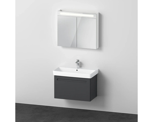 Badmöbel-Set DURAVIT No.1 BxHxT 80 x 200 x 45 cm Frontfarbe graphit mit Waschtisch weiß und Waschtischunterschrank Spiegelschrank mit LED-Beleuchtung N10159049490000 Badezimmer mit Waschbeckenunterschrank, Aufsatzwaschbecken und Spiegelschrank