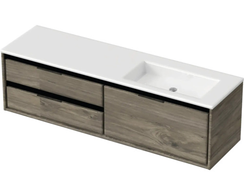 Badmöbel-Set Sanox Loft BxHxT 160,5 x 47 x 45,5 cm Frontfarbe espresso 2-teilig mit Waschtisch Mineralguss Becken rechts ohne Hahnloch Waschtischunterschrank mit Waschbecken und zwei Schubladen in Holzoptik