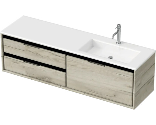 Ensemble de meubles de salle de bains Sanox Loft lxhxp 160,5 x 47 x 45,5 cm couleur de façade craft oak 2 pièces avec lavabo en fonte minérale bac à droite blanc mat