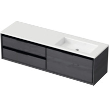 Badmöbel-Set Sanox Loft BxHxT 160,5 x 47 x 45,5 cm Frontfarbe black oak 2-teilig mit Waschtisch Mineralguss Becken rechts weiß matt ohne Hahnloch