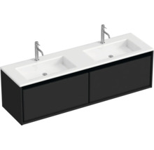 Waschtischunterschrank mit zwei Waschbecken und zwei Armaturen