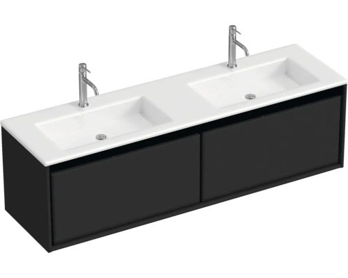 Doppelwaschbecken mit Unterschrank Sanox LOFT BxHxT 160.5x47x45.5 cm Frontfarbe schwarz matt 84754332 Doppelwaschbecken mit Unterschrank Sanox LOFT BxHxT 160.5x47x45.5 cm Frontfarbe schwarz matt 84754332