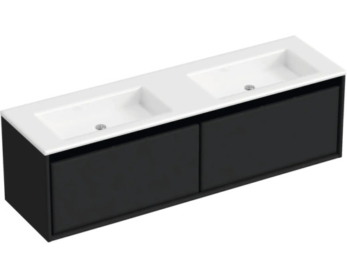 Doppelwaschbecken mit Unterschrank Sanox LOFT BxHxT 160.5x47x45.5 cm Frontfarbe schwarz matt 84754432 Doppelwaschbecken mit Unterschrank Sanox LOFT BxHxT 160.5x47x45.5 cm Frontfarbe schwarz matt 84754432