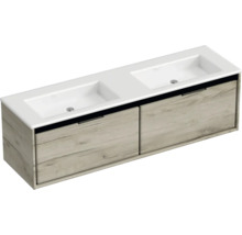 Waschtischunterschrank mit zwei Waschbecken und zwei Schubladen im Holzdesign