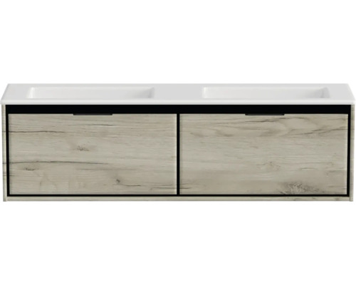 Doppelwaschbecken mit Unterschrank Sanox LOFT BxHxT 160.5x47x45.5 cm Frontfarbe craft oak 84754460 Doppelwaschbecken mit Unterschrank Sanox LOFT BxHxT 160.5x47x45.5 cm Frontfarbe craft oak 84754460