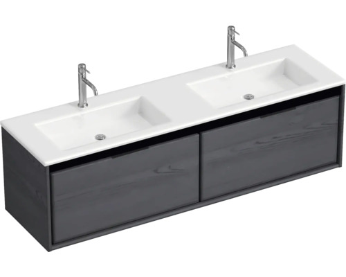 Doppelwaschbecken mit Unterschrank Sanox LOFT BxHxT 160.5x47x45.5 cm Frontfarbe black oak 84754549 Doppelwaschbecken mit Unterschrank Sanox LOFT BxHxT 160.5x47x45.5 cm Frontfarbe black oak 84754549