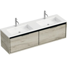 Meuble sous-lavabo avec deux vasques et deux tiroirs en design bois