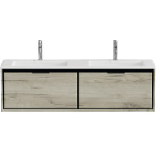 Meuble sous-lavabo avec deux lavabos et deux tiroirs imitation bois
