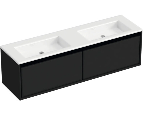 Doppelwaschbecken mit Unterschrank Sanox LOFT BxHxT 160.5x47x45.5 cm Frontfarbe schwarz matt 84754632 Doppelwaschbecken mit Unterschrank Sanox LOFT BxHxT 160.5x47x45.5 cm Frontfarbe schwarz matt 84754632