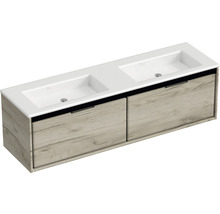 Meuble-lavabo avec deux vasques et structure en bois