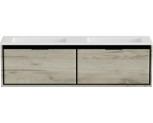 Doppelwaschbecken mit Unterschrank Sanox LOFT BxHxT 160.5x47x45.5 cm Frontfarbe craft oak 84754660 Doppelwaschbecken mit Unterschrank Sanox LOFT BxHxT 160.5x47x45.5 cm Frontfarbe craft oak 84754660
