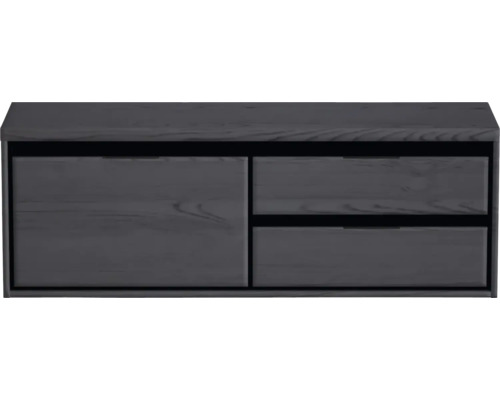 Meuble bas gris avec une porte et deux tiroirs