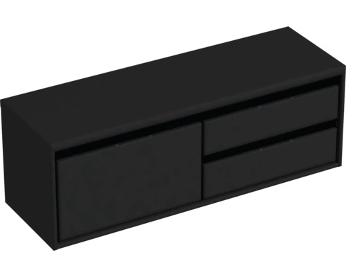 Waschtischunterschrank Sanox Loft BxHxT 140,2 x 48 cm x 45 cm Frontfarbe schwarz matt mit Waschtischplatte 2 Auszüge rechts Waschtischunterschrank Sanox Loft BxHxT 140,2 x 48 cm x 45 cm Frontfarbe schwarz matt mit Waschtischplatte 2 Auszüge rechts