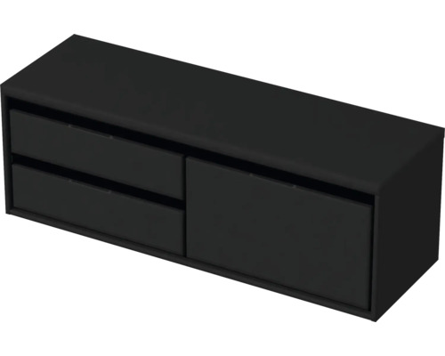 Waschtischunterschrank Sanox Loft BxHxT 140,2 x 48 cm x 45 cm Frontfarbe schwarz matt mit Waschtischplatte 2 Auszüge links Waschtischunterschrank Sanox Loft BxHxT 140,2 x 48 cm x 45 cm Frontfarbe schwarz matt mit Waschtischplatte 2 Auszüge links