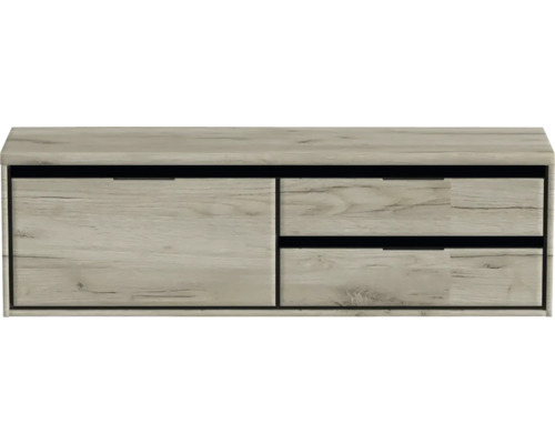 Meuble sous-lavabo suspendu avec tiroirs aspect bois