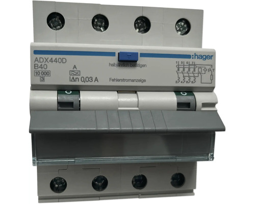 Disjoncteur de protection en cas de défaut de courant Hager ADX440D 4P 10kA B-40A 30mA type A