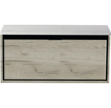 Waschtischunterschrank mit Holzstruktur und Steinplatte