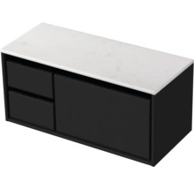 Waschtischunterschrank Sanox Loft BxHxT 101 x 47 cm x 46 cm Frontfarbe schwarz matt mit Waschtischplatte Kunststein weiß 2 Schubkästen links