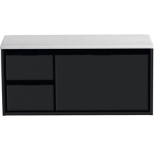 Waschtischunterschrank Sanox Loft BxHxT 101 x 47 cm x 46 cm Frontfarbe schwarz matt mit Waschtischplatte Kunststein weiß 2 Schubkästen links