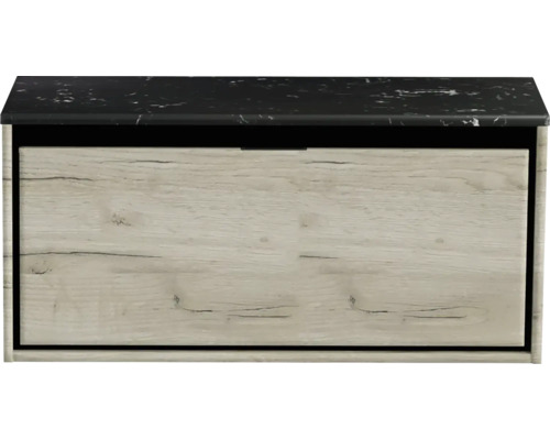 Waschtischunterschrank Sanox Loft BxHxT 101 x 47 cm x 46 cm Frontfarbe craft oak mit Waschtischplatte Kunststein schwarz 84748260