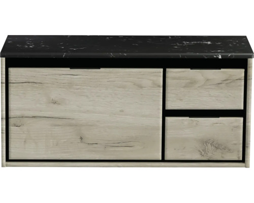 Waschtischunterschrank Sanox Loft BxHxT 101 x 47 cm x 46 cm Frontfarbe craft oak mit Waschtischplatte Kunststein schwarz 84748360