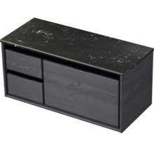Waschtischunterschrank Sanox Loft BxHxT 101 x 47 cm x 46 cm Frontfarbe black oak mit Waschtischplatte Kunststein schwarz 2 Schubkästen links