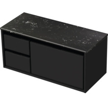 Waschtischunterschrank Sanox Loft BxHxT 101 x 47 cm x 46 cm Frontfarbe schwarz matt mit Waschtischplatte Kunststein schwarz 2 Schubkästen