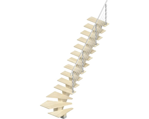 Escalier en bois avec rampe en acier inoxydable