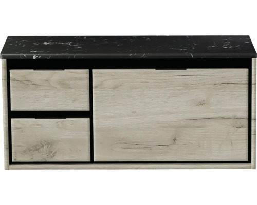 Waschtischunterschrank Sanox Loft BxHxT 101 x 47 cm x 46 cm Frontfarbe craft oak mit Waschtischplatte Kunststein schwarz 84748460