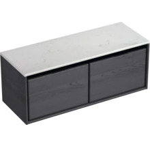 Waschtischunterschrank mit zwei Schubladen und einer weißen Waschtischplatte