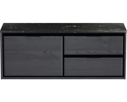 Meuble sous-vasque Sanox Loft lxhxp 121 x 47 cm x 46 cm couleur de façade black oak avec plan de lavabo en pierre synthétique noir 2 tiroirs à droite