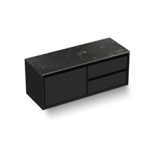 Waschtischunterschrank Sanox Loft BxHxT 121 x 47 cm x 46 cm Frontfarbe schwarz matt mit Waschtischplatte Kunststein schwarz 2 Auszüge rechts